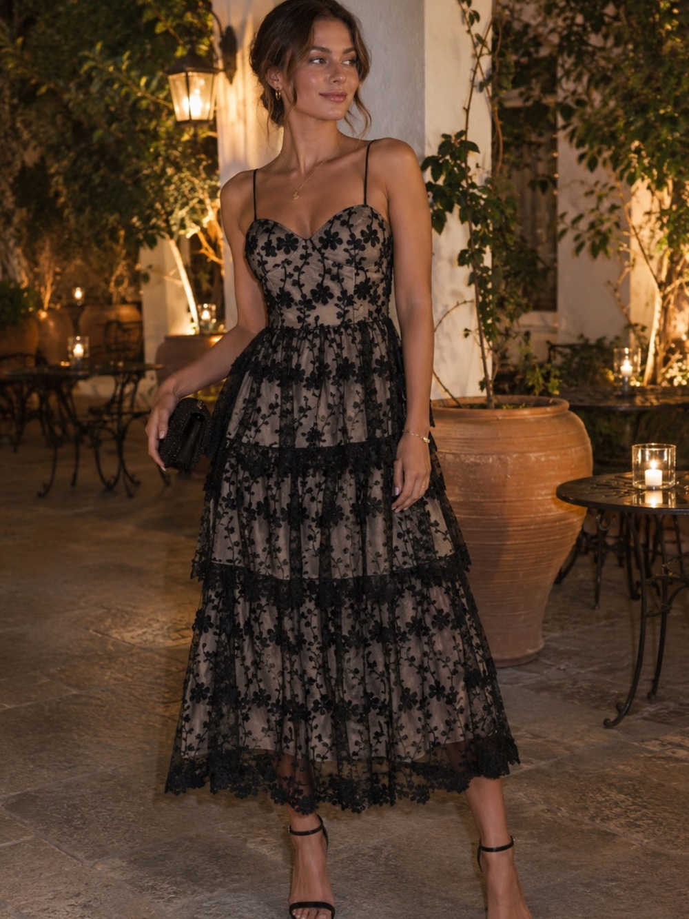 Black Floral Lace Embroidery Midi Dress - NWT- Small Endless Rose